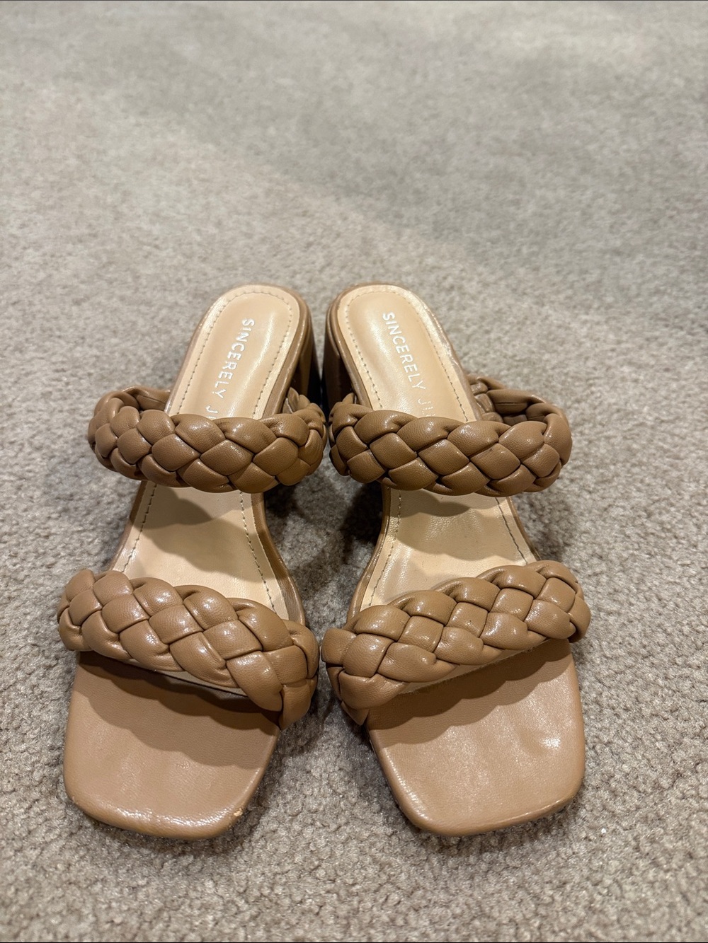 Sincerely Jules Braided Double-Strap Mules in Tan